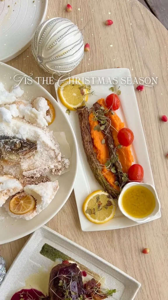Christmas seafood platter with grilled fish and lemon at Zorba The Greek Taverna Singapore