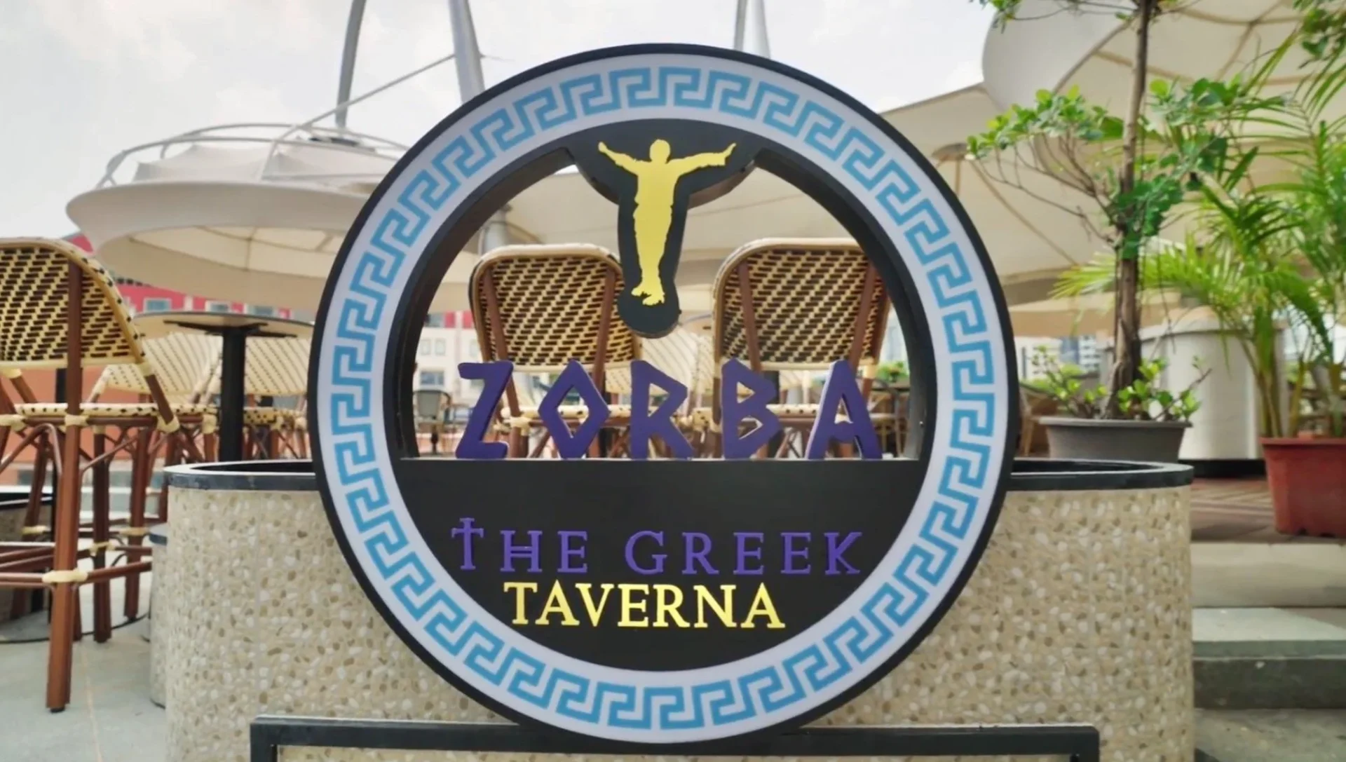 Zorba The Greek Taverna sign at the entrance in Clarke Quay Singapore